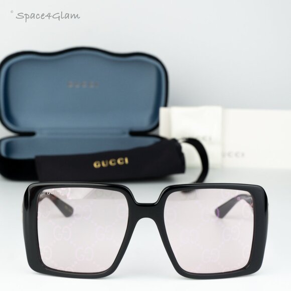 Gucci Women Sunglasses Black Pink Mirror Logo Square GG1692S 006 BRAND NEW main image 4